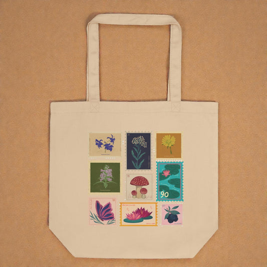 Botanical Stamp Collage — Eco Tote Bag | The Forager's Grove