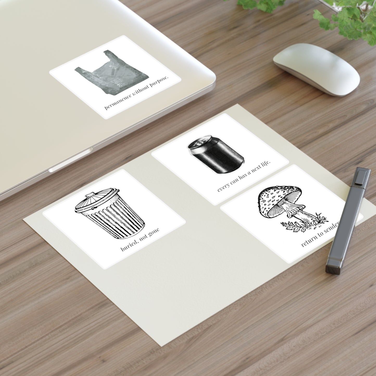 Recycling Reality — Trash Can & Laptop Vinyl Sticker 4-Pack
