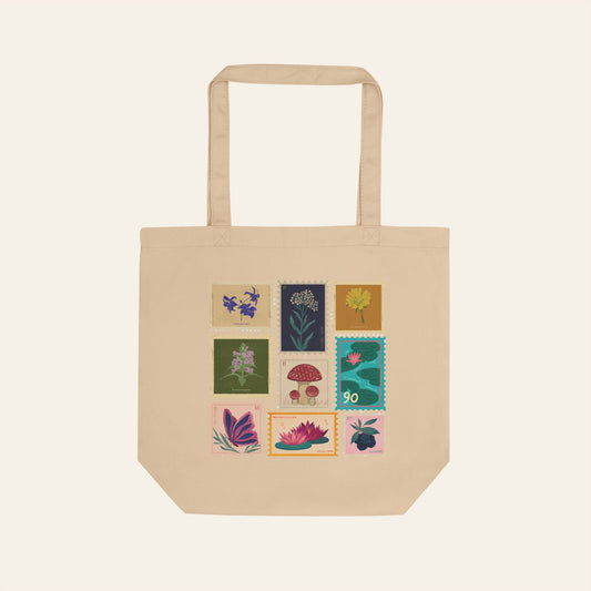 Botanical Stamp Collage — Eco Tote Bag | The Forager's Grove